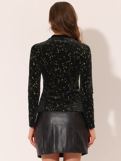 Velvet Blouse Stand Collar Long Sleeve Stars Tops