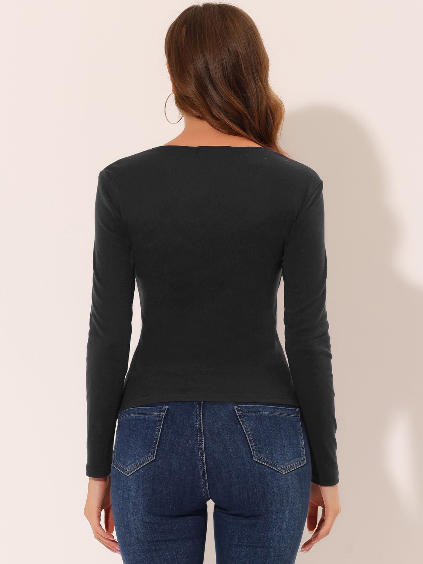 Allegra K Long Sleeve Blouse Slim Fit Ruched Wrap Tops