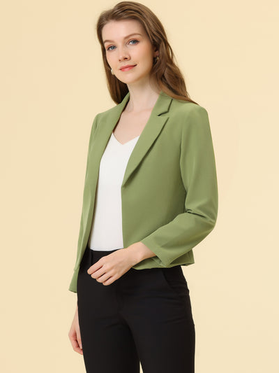 Notched Lapel Long Sleeves Solid Color Open Front Cropped Blazer