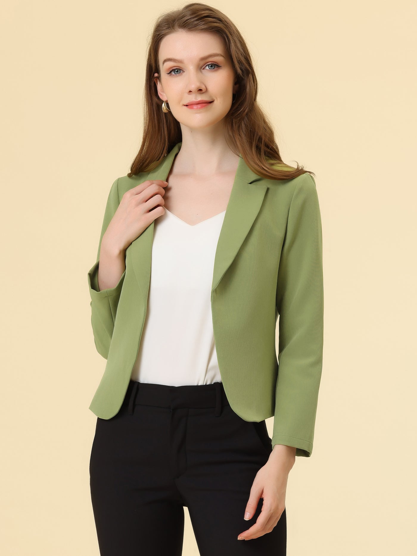 Allegra K Notched Lapel Long Sleeves Solid Color Open Front Cropped Blazer