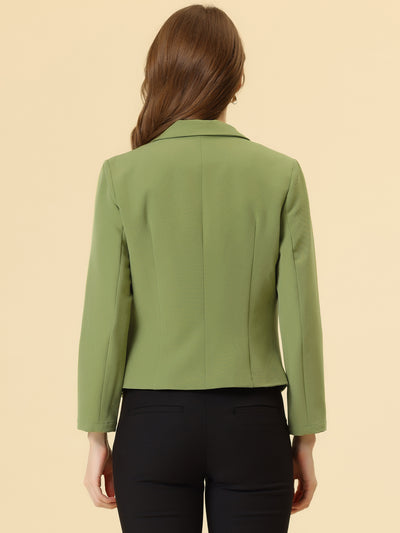 Notched Lapel Long Sleeves Solid Color Open Front Cropped Blazer