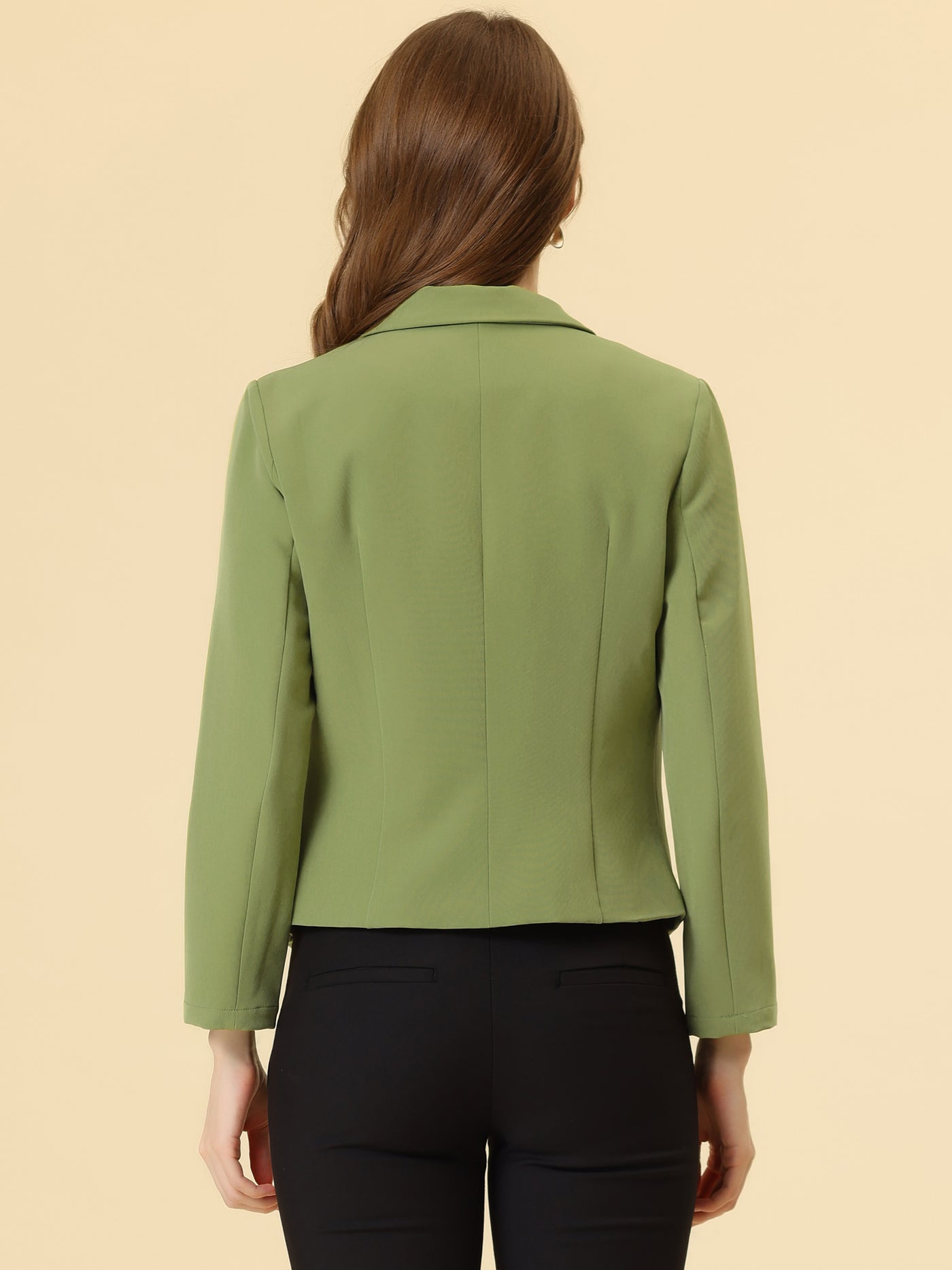 Allegra K Notched Lapel Long Sleeves Solid Color Open Front Cropped Blazer