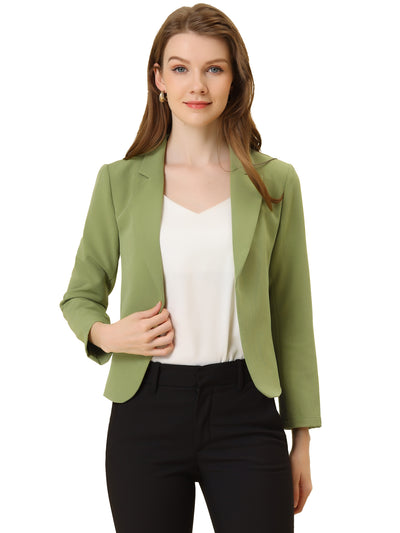 Notched Lapel Long Sleeves Solid Color Open Front Cropped Blazer