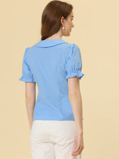 Button Down Shirt Pleated Short Sleeve V Neck Top