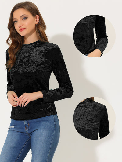 Casual Velvet Top Soft Vintage Crew Neck Long Sleeve T-Shirt