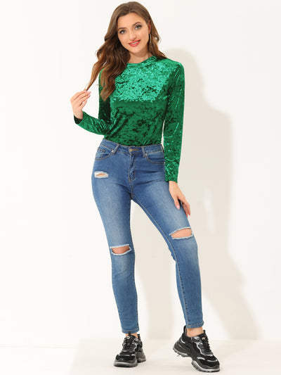 Casual Velvet Top Soft Vintage Crew Neck Long Sleeve T-Shirt