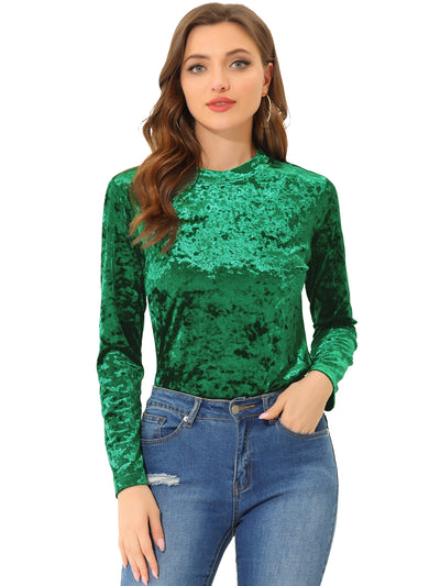 Casual Velvet Top Soft Vintage Crew Neck Long Sleeve T-Shirt