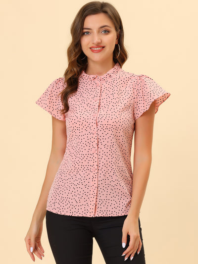 Ruffle Summer Dots Print Retro Short Sleeve Button Blouse