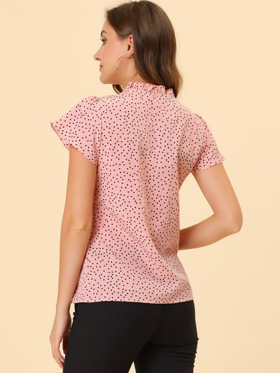 Ruffle Summer Dots Print Retro Short Sleeve Button Blouse