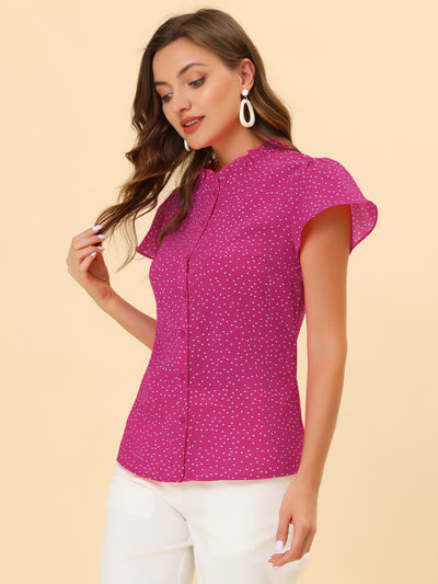 Ruffle Summer Dots Print Retro Short Sleeve Button Blouse