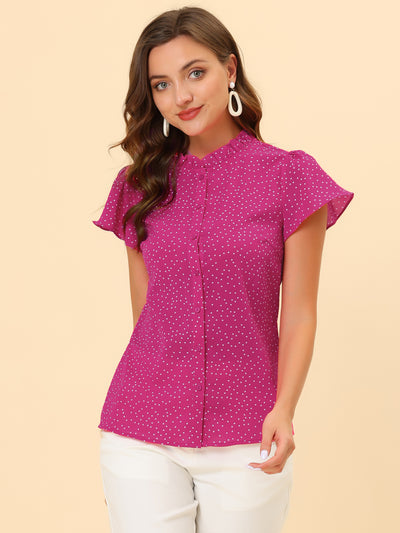 Ruffle Summer Dots Print Retro Short Sleeve Button Blouse