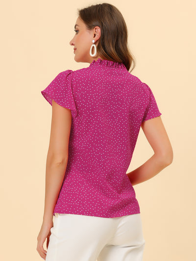 Ruffle Summer Dots Print Retro Short Sleeve Button Blouse