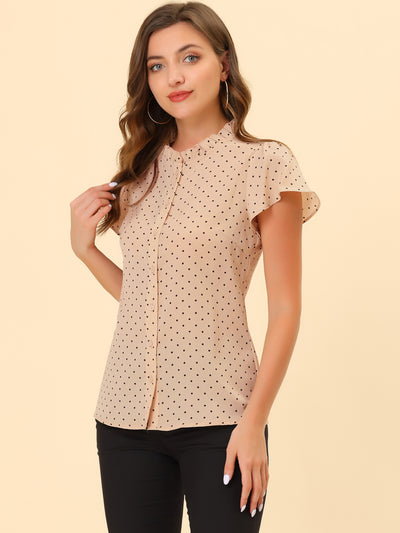 Ruffle Summer Dots Print Retro Short Sleeve Button Blouse