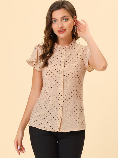 Ruffle Summer Dots Print Retro Short Sleeve Button Blouse