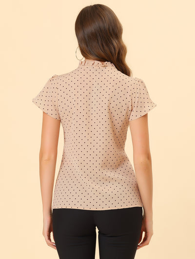 Ruffle Summer Dots Print Retro Short Sleeve Button Blouse