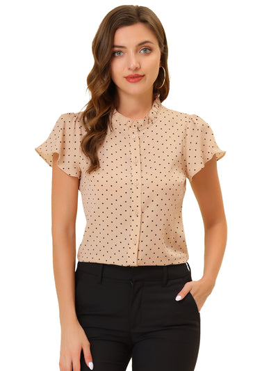 Ruffle Summer Dots Print Retro Short Sleeve Button Blouse