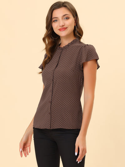 Ruffle Summer Dots Print Retro Short Sleeve Button Blouse