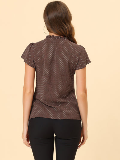 Ruffle Summer Dots Print Retro Short Sleeve Button Blouse