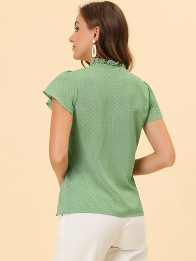 Ruffle Summer Dots Print Retro Short Sleeve Button Blouse