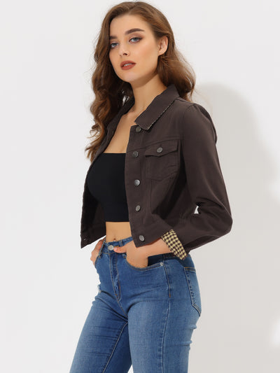 Button Down Long Sleeve Casual Cropped Denim Jacket