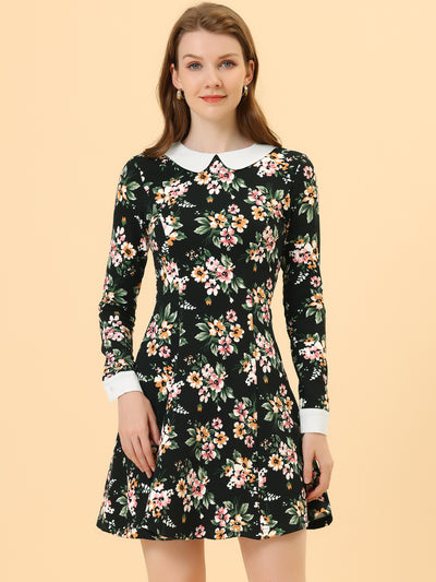 Peter Pan Collar Contrast Printed A-Line Short Dress