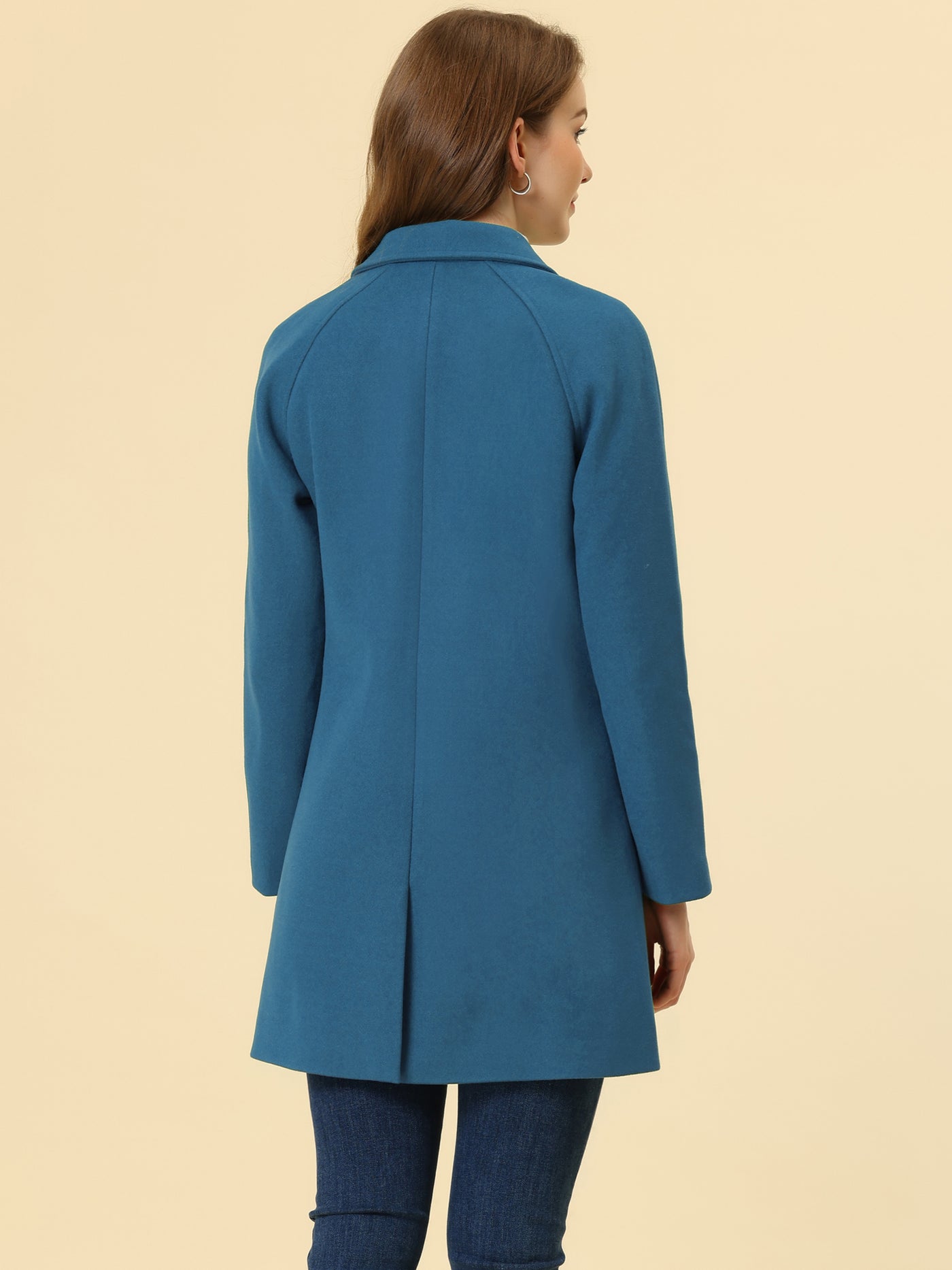 Allegra K Notched Lapel Raglan Double Breasted Winter Coat