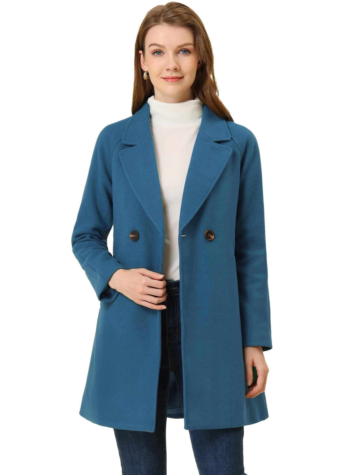 Allegra K Notched Lapel Raglan Double Breasted Winter Coat