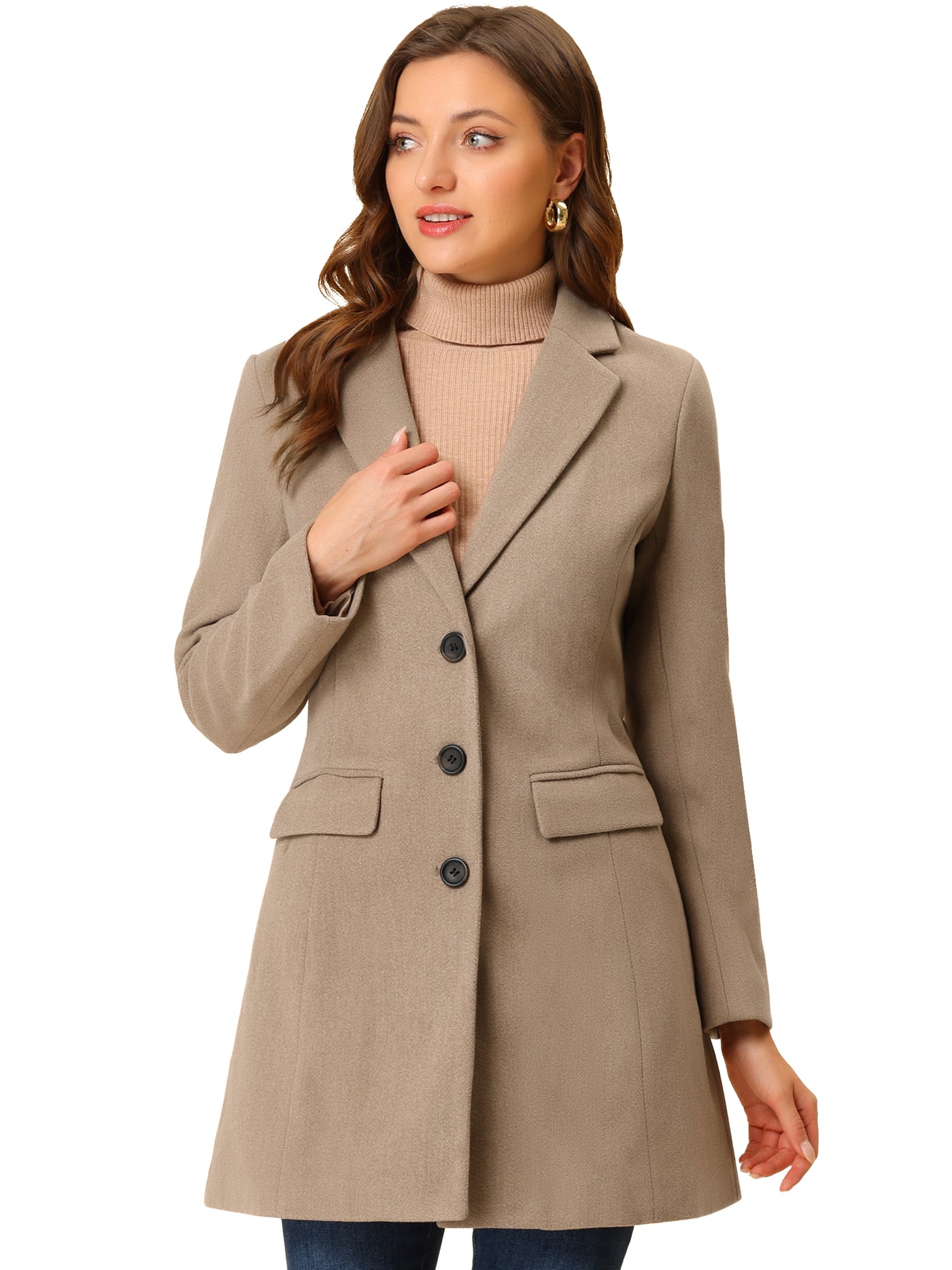Allegra K Women's Lapel Single-Breasted Long Outerwear Winter Coats :  : Clothing, Shoes & Accessories