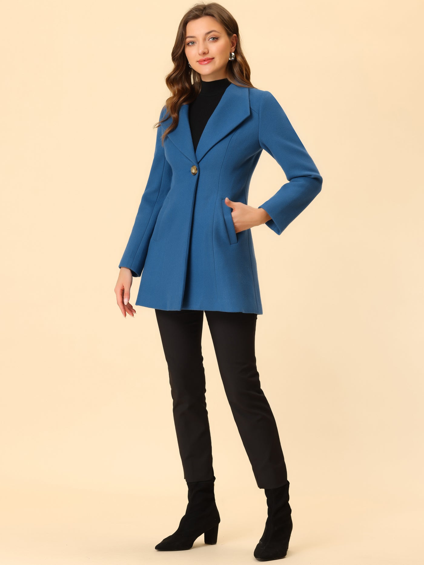 Allegra K Lapel Collar Buttoned Outerwear Elegant Work Winter Coat