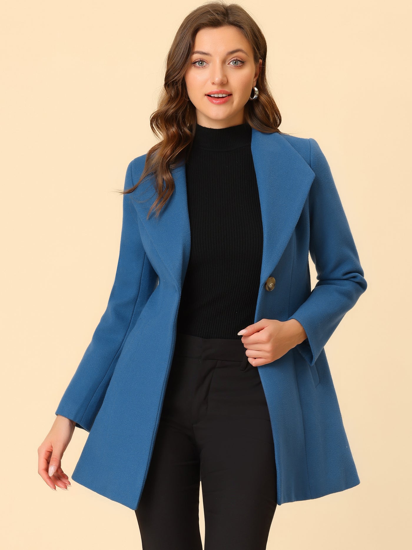 Allegra K Lapel Collar Buttoned Outerwear Elegant Work Winter Coat