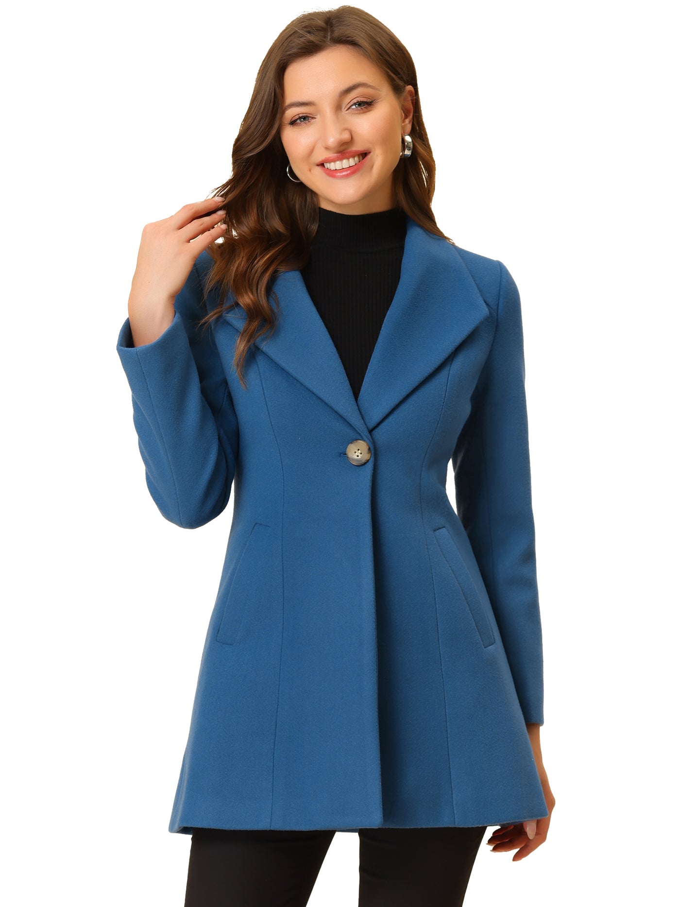 Allegra K Lapel Collar Buttoned Outerwear Elegant Work Winter Coat