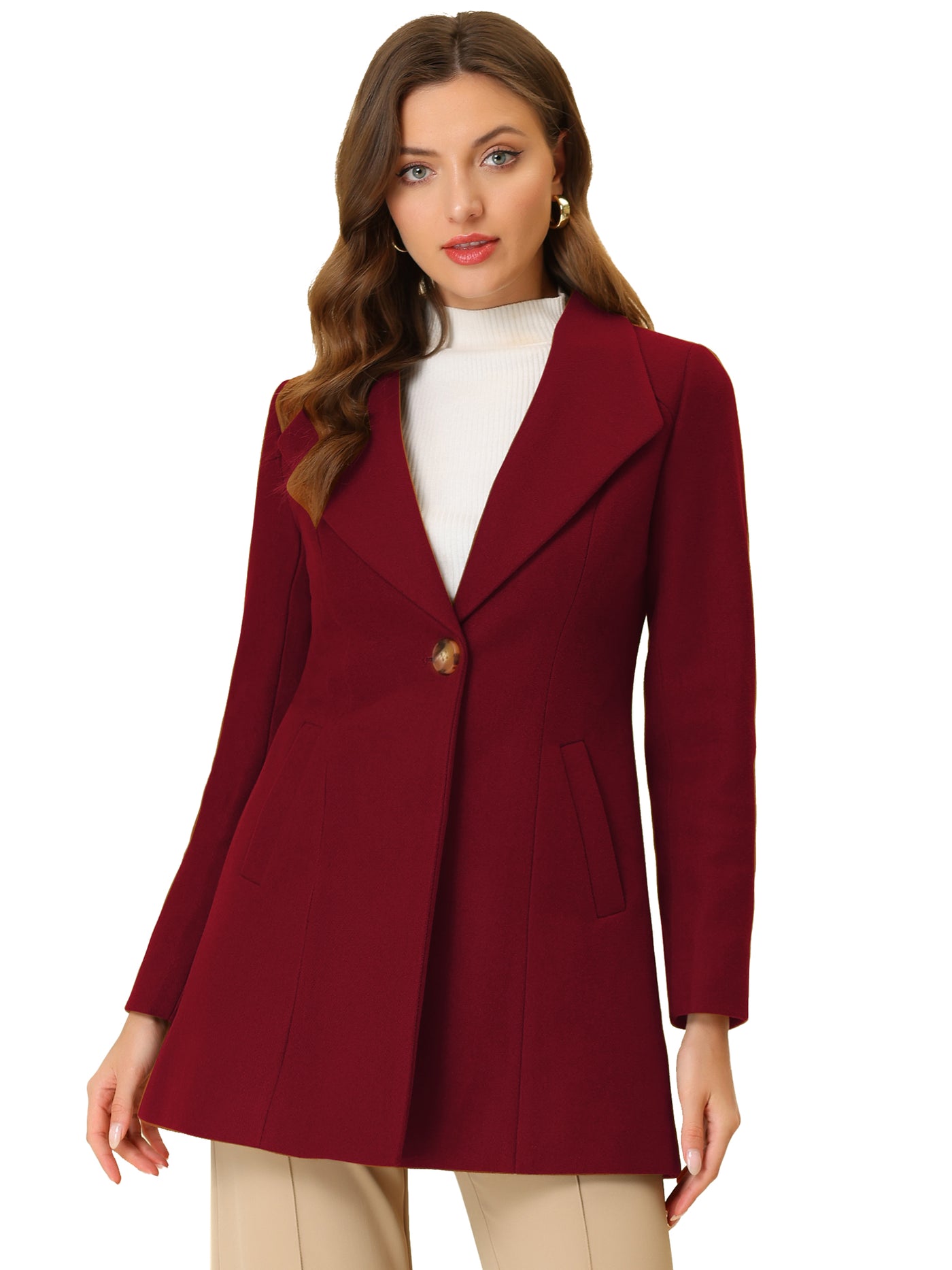 Allegra K Lapel Collar Buttoned Outerwear Elegant Work Winter Coat