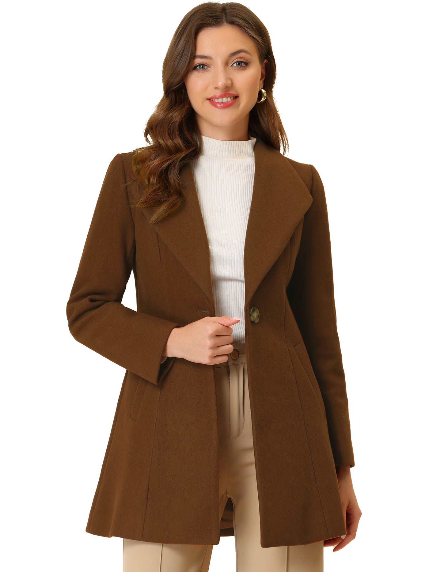 Allegra K Lapel Collar Buttoned Outerwear Elegant Work Winter Coat