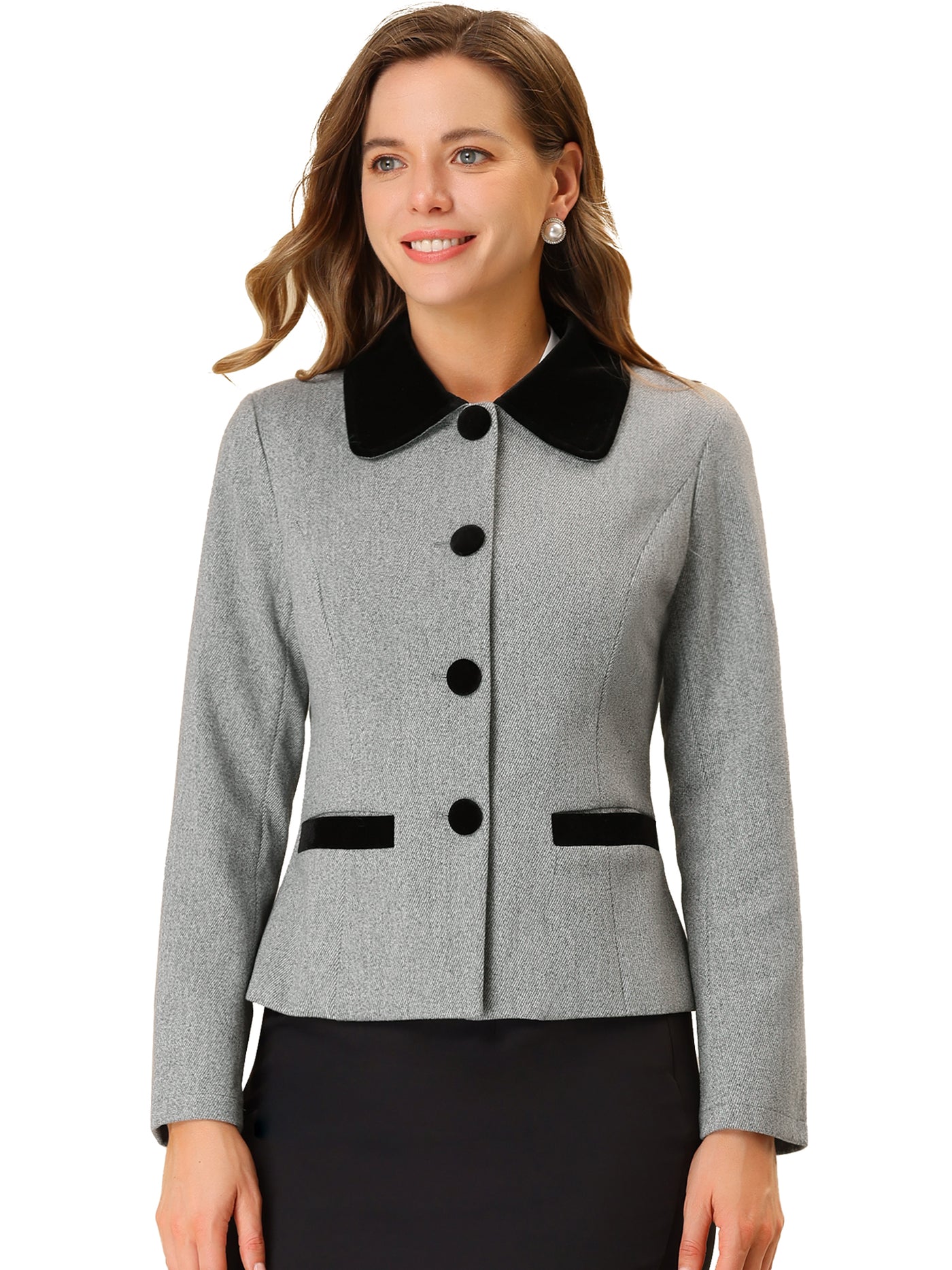 Allegra K Collar Single Breasted Button Down Cropped Pea Coat