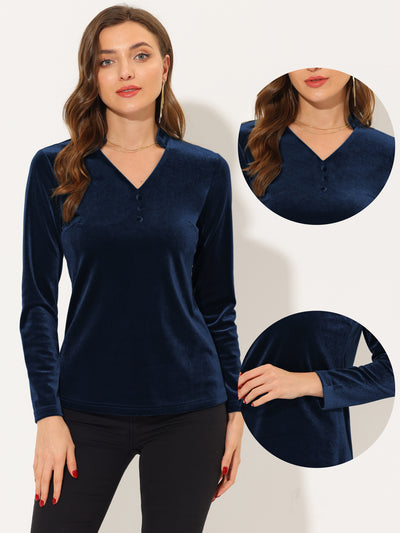 Casual Velvet Top Office Soft Long Sleeve V Neck T-Shirt