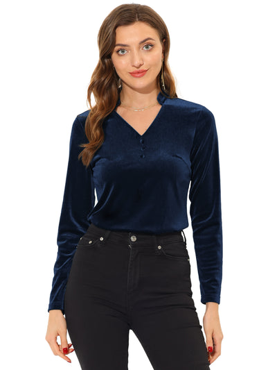 Casual Velvet Top Office Soft Long Sleeve V Neck T-Shirt