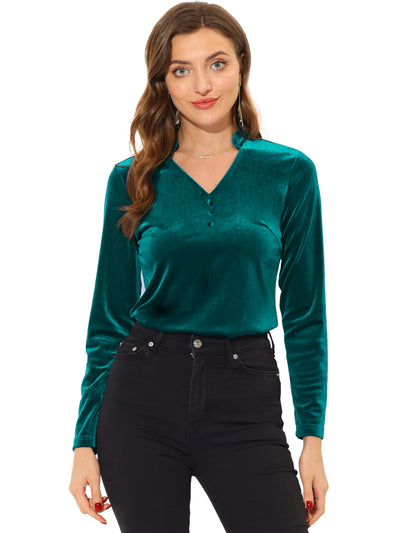 Casual Velvet Top Office Soft Long Sleeve V Neck T-Shirt