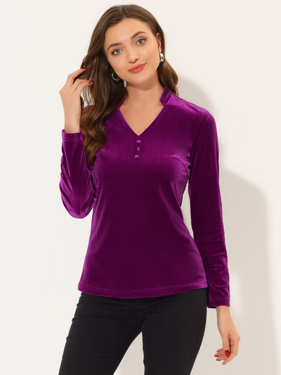 Casual Velvet Top Office Soft Long Sleeve V Neck T-Shirt