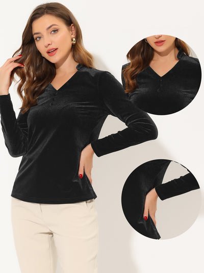 Casual Velvet Top Office Soft Long Sleeve V Neck T-Shirt