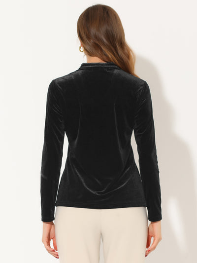 Casual Velvet Top Office Soft Long Sleeve V Neck T-Shirt