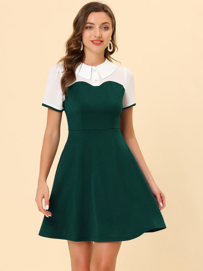 Contrast Doll Collar Short Sleeve Vintage Skater Dress