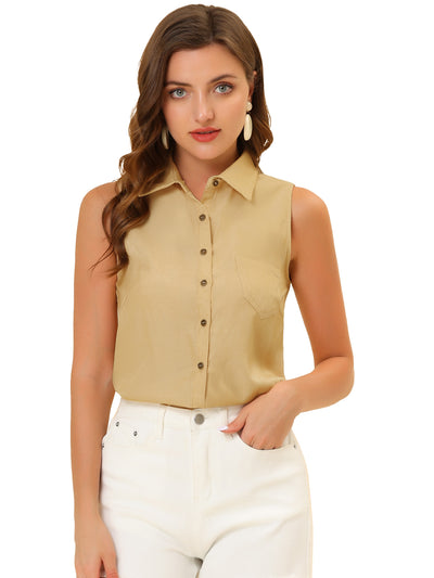 Lapel Single Breasted Casual Office Sleeveless Shirt