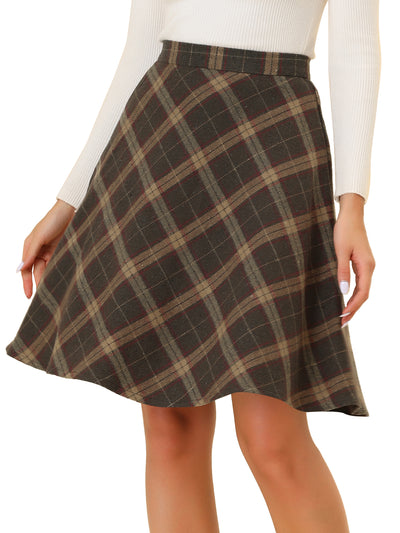 Vintage Plaid Tartan Elastic Waist Knee Length A-Line Skirt