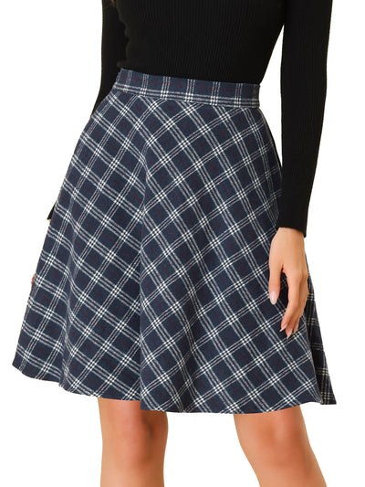 Vintage Plaid Tartan Elastic Waist Knee Length A-Line Skirt