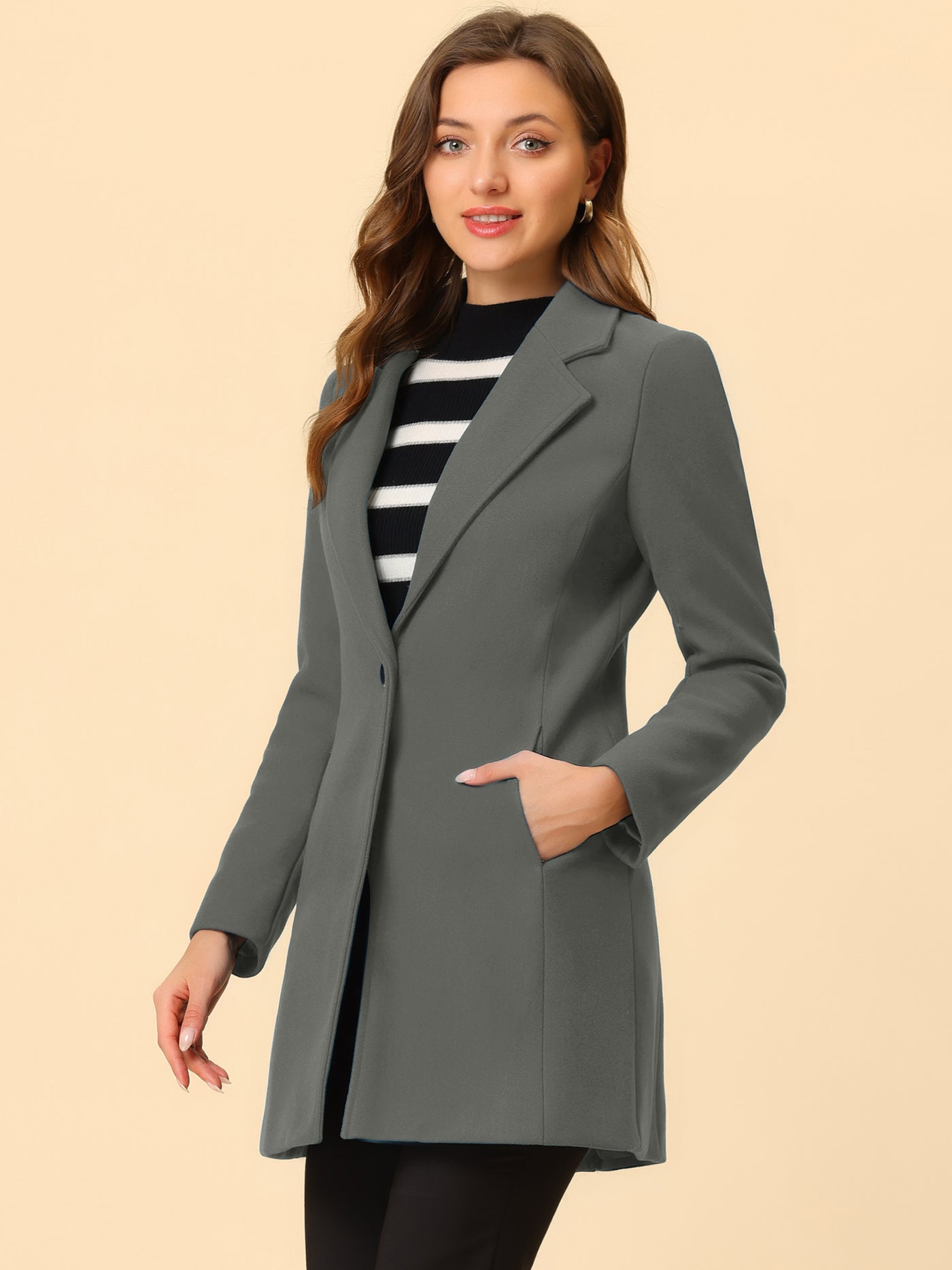 Allegra K Notched Lapel Long Sleeve Buttoned Pea Coat