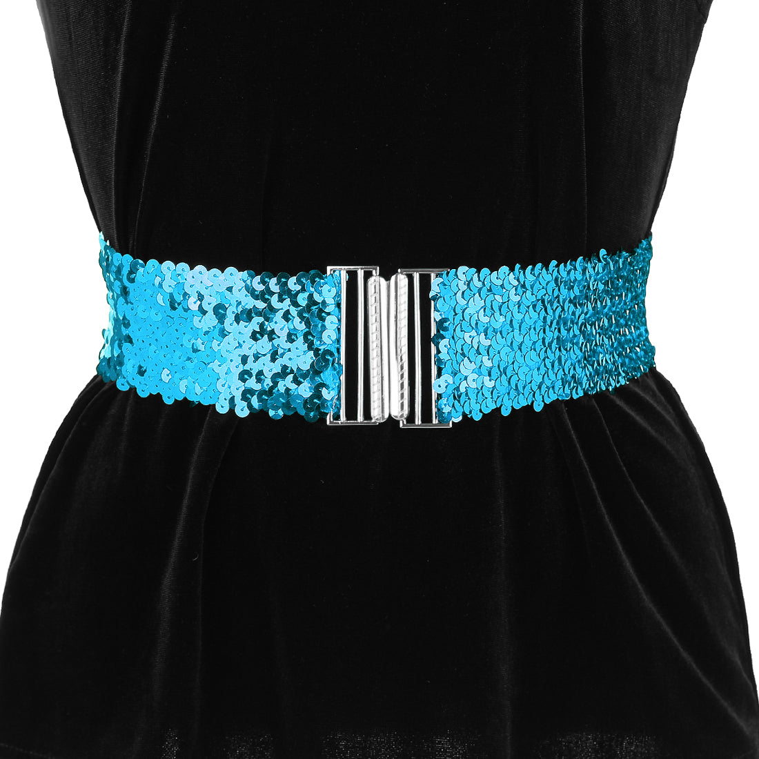 Allegra K Womens Glitter Wide Waist Belts Interlock Buckles Sequins Decor Stretchy Belts 2PCS