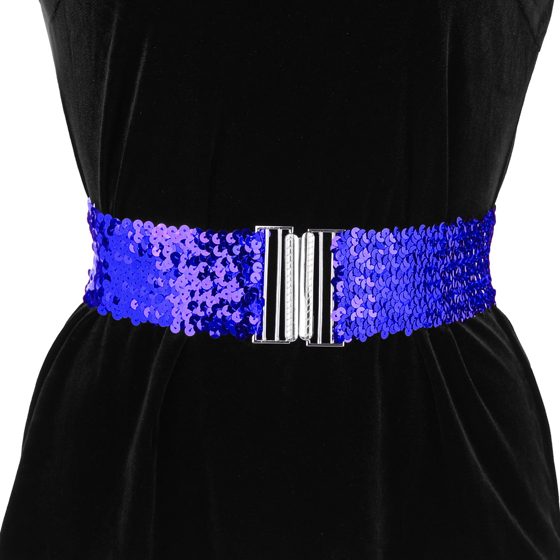 Allegra K Womens Glitter Wide Waist Belts Interlock Buckles Sequins Decor Stretchy Belts 2PCS