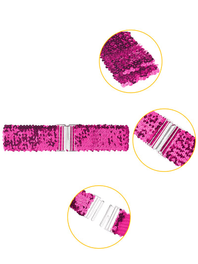 Womens Glitter Wide Waist Belts Interlock Buckles Sequins Decor Stretchy Belts 2PCS