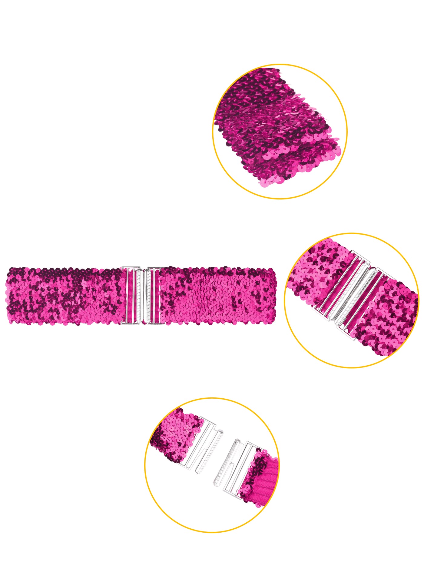 Allegra K Womens Glitter Wide Waist Belts Interlock Buckles Sequins Decor Stretchy Belts 2PCS