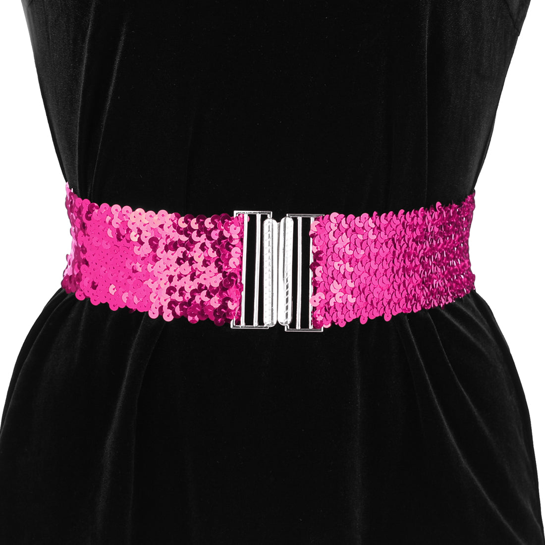 Allegra K Womens Glitter Wide Waist Belts Interlock Buckles Sequins Decor Stretchy Belts 2PCS